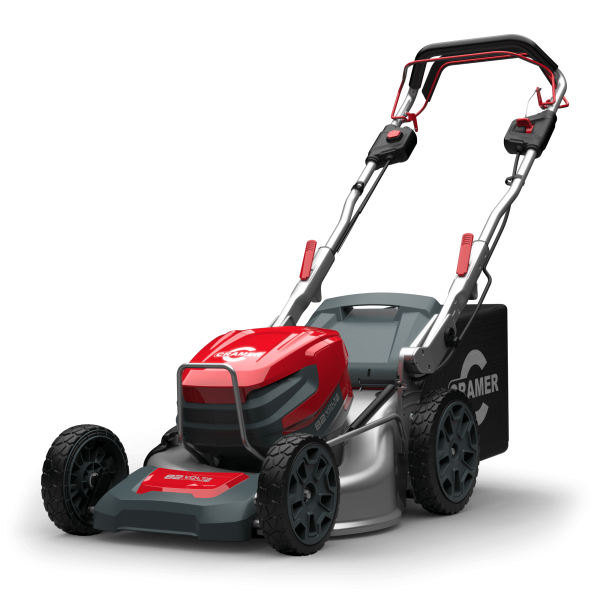 Lawn mower in red color without background