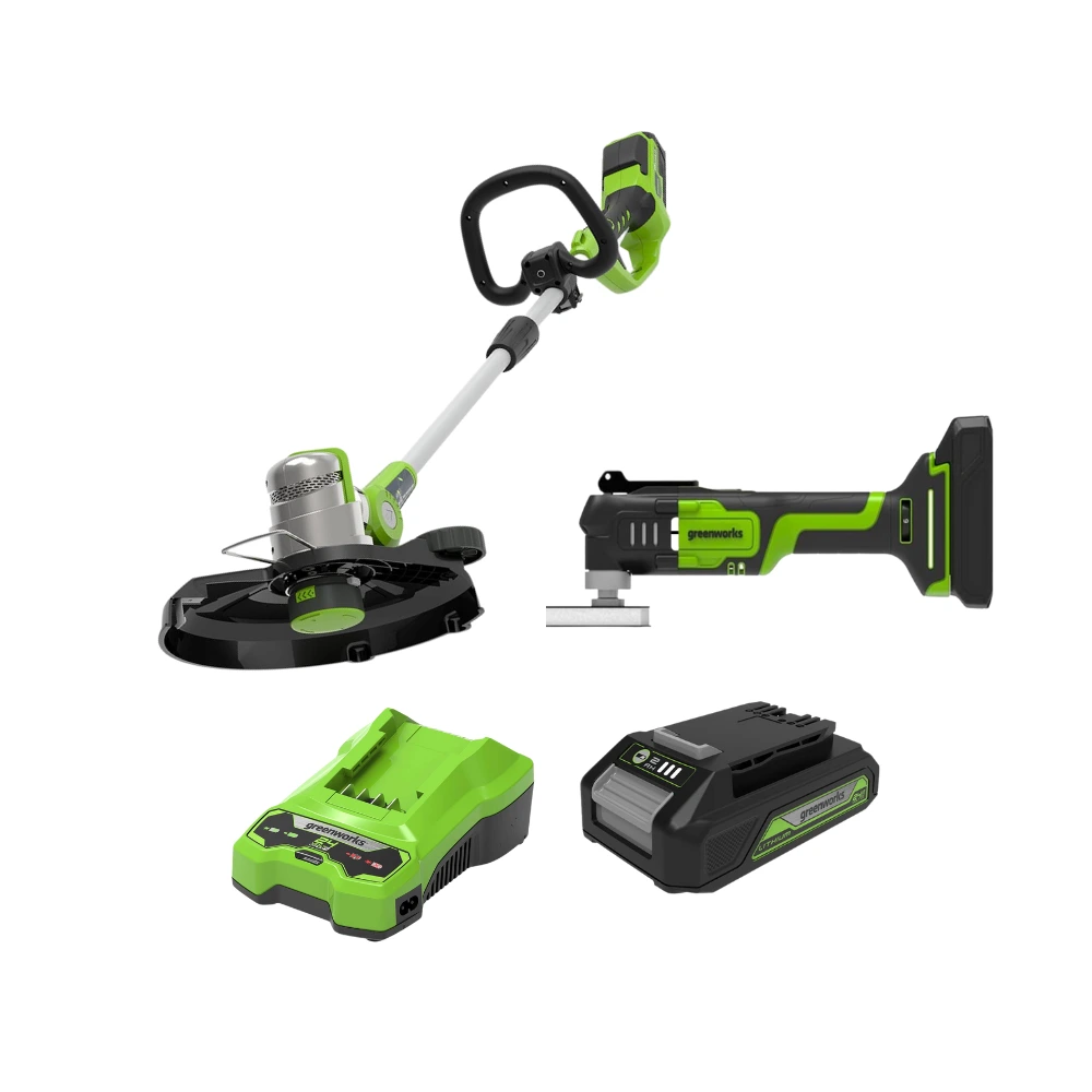 Greenworks Mltiwerkzeug and Akku-trimmer set with Universial Charger 24V